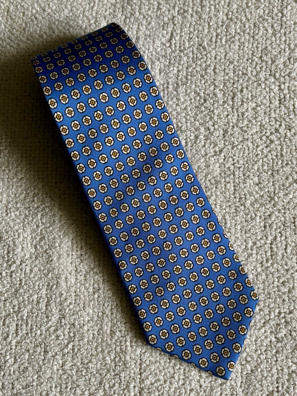 Polo by Ralph Lauren Men's Blue Geometric Silk Tie Woven Handmade Pointed